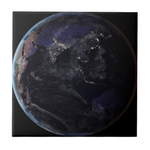 Full Earth Showing City Lights Of Asia At Night. Tile