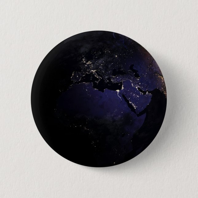 Full Earth Showing City Lights Of Europe At Night. 2 Inch Round Button (Front)