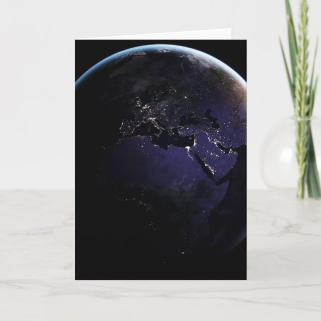 Full Earth Showing City Lights Of Europe At Night. Card (Front)