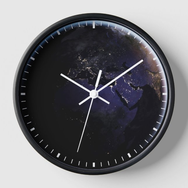 Full Earth Showing City Lights Of Europe At Night. Clock (Front)