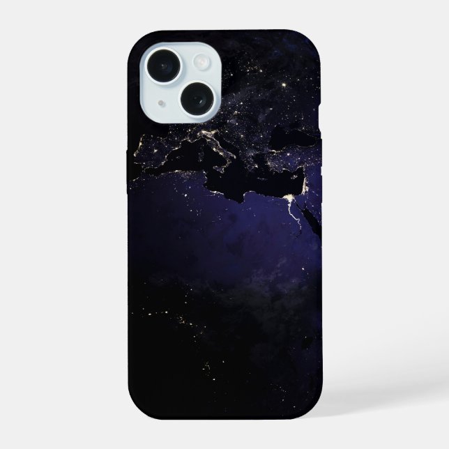 Full Earth Showing City Lights Of Europe At Night. iPhone 15 Case (Back)