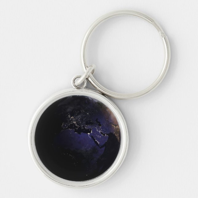 Full Earth Showing City Lights Of Europe At Night. Keychain (Front)