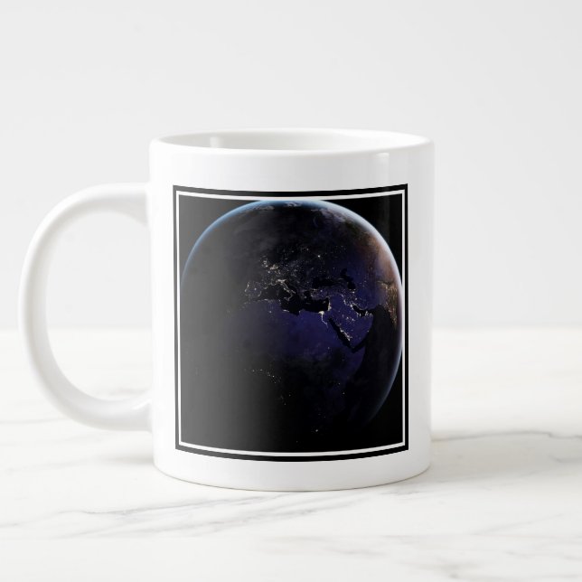 Full Earth Showing City Lights Of Europe At Night. Large Coffee Mug (Left)