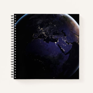 Full Earth Showing City Lights Of Europe At Night. Notebook