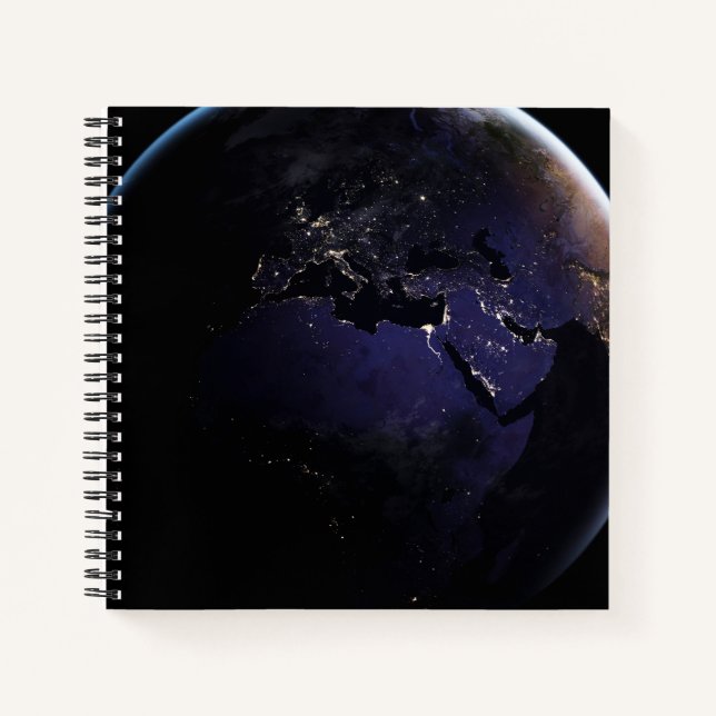 Full Earth Showing City Lights Of Europe At Night. Notebook (Front)