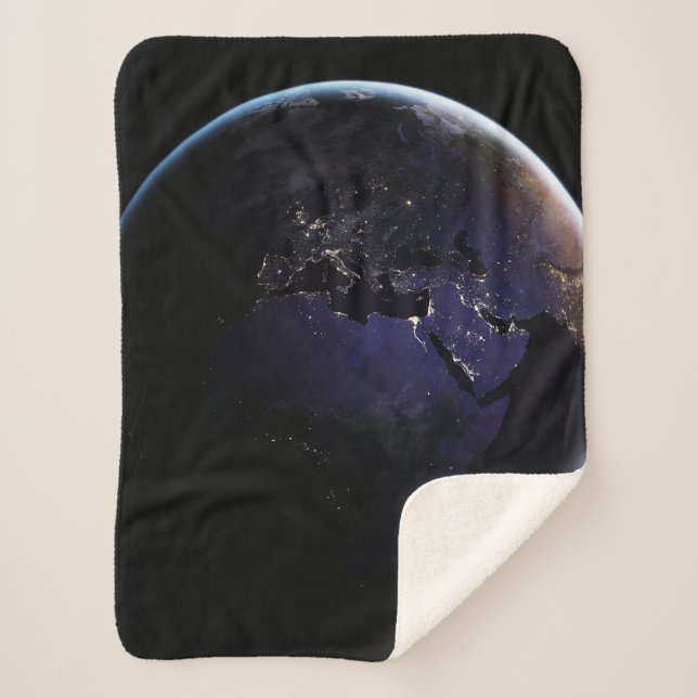 Full Earth Showing City Lights Of Europe At Night. Sherpa Blanket (Front)