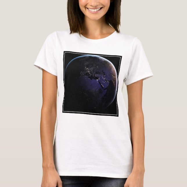 Full Earth Showing City Lights Of Europe At Night. T-Shirt (Front)