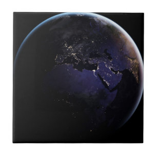 Full Earth Showing City Lights Of Europe At Night. Tile