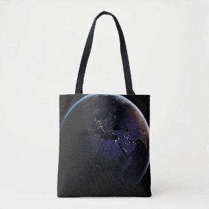 Full Earth Showing City Lights Of Europe At Night. Tote Bag