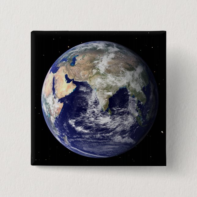Full Earth showing Europe and Asia 2 2 Inch Square Button (Front)