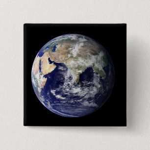 Full Earth showing Europe and Asia 2 Inch Square Button