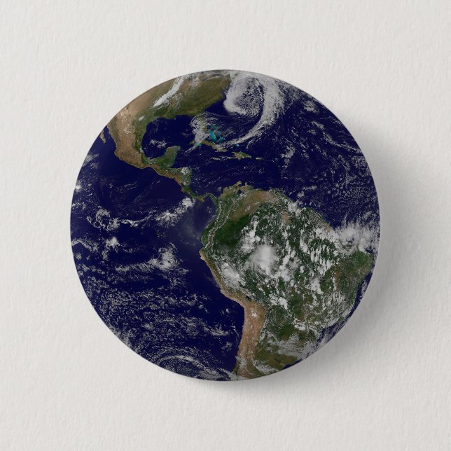 Full Earth Showing Low Pressure Systems. 2 Inch Round Button (Front)