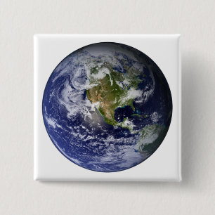 Full Earth showing North America 2 Inch Square Button