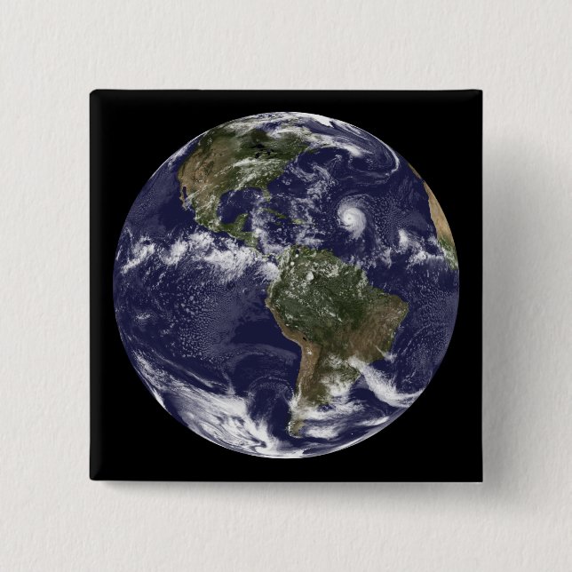 Full Earth showing North America 2 Inch Square Button (Front)
