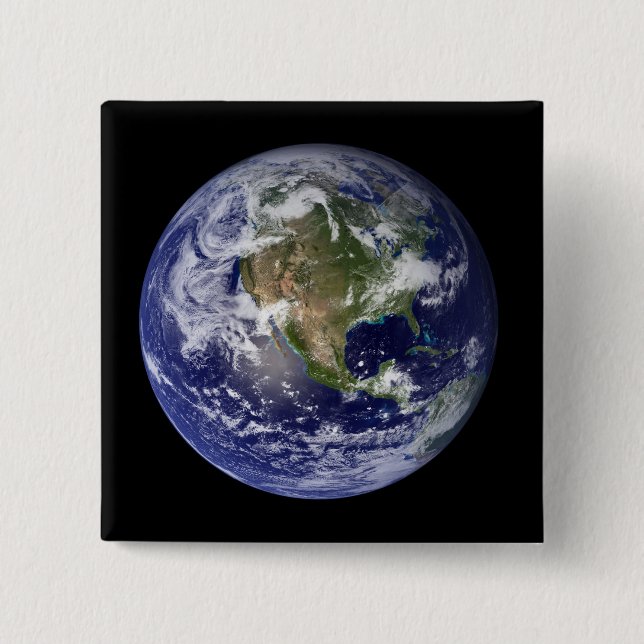 Full Earth showing North America 3 2 Inch Square Button (Front)