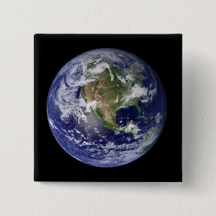 Full Earth showing North America 3 2 Inch Square Button