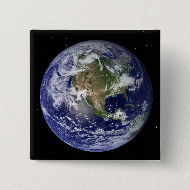 Full Earth showing North America 4 2 Inch Square Button (Front)