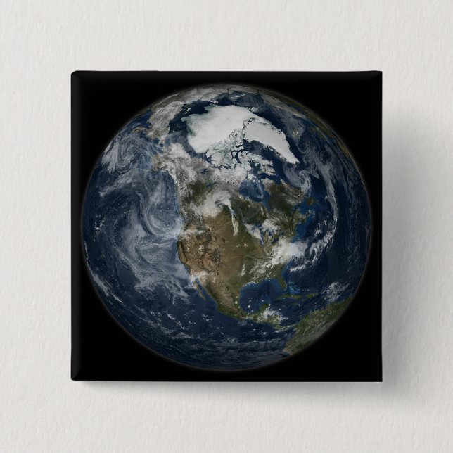 Full Earth showing North America 5 2 Inch Square Button (Front)