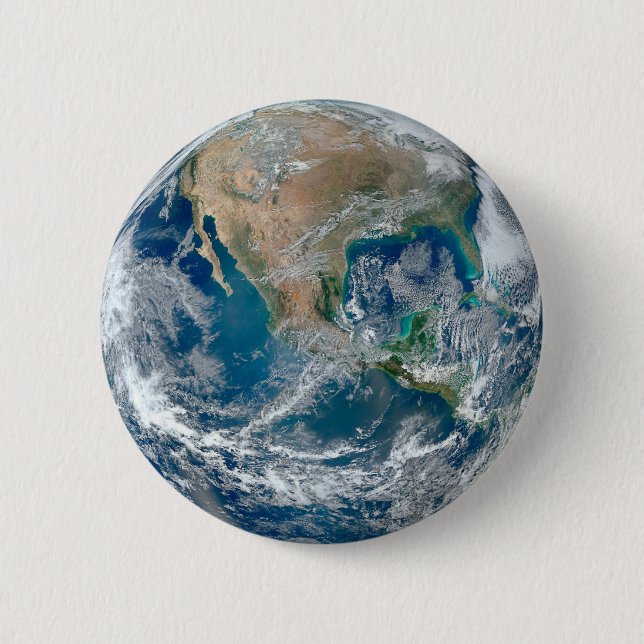 Full Earth Showing North America And Mexico. 2 Inch Round Button (Front)