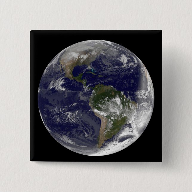 Full Earth showing North America and South Amer 5 2 Inch Square Button (Front)