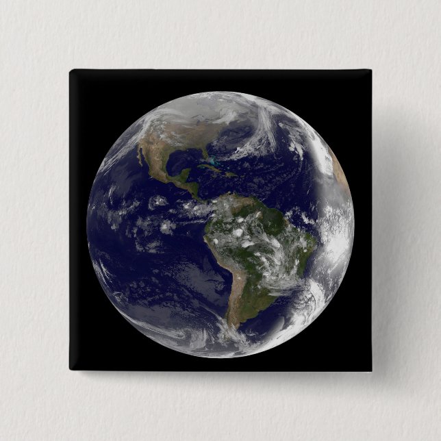 Full Earth showing North America and South Amer 7 2 Inch Square Button (Front)