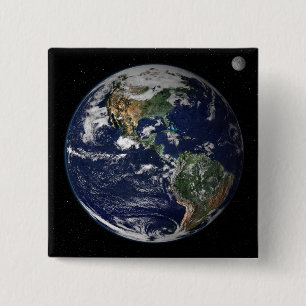 Full Earth showing North and South America 2 Inch Square Button