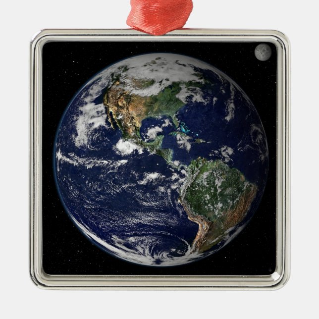 Full Earth showing North and South America Metal Ornament (Front)