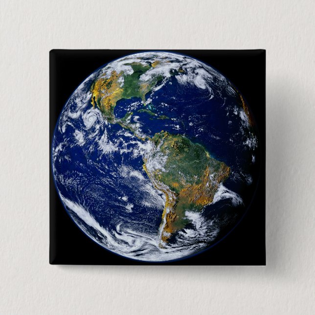 Full Earth Showing The Americas 2 Inch Square Button (Front)