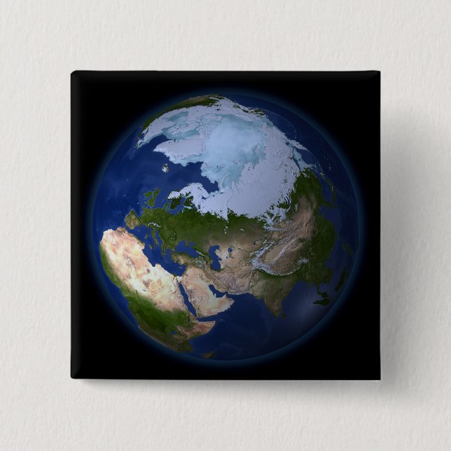Full Earth showing the Arctic region 2 Inch Square Button (Front)
