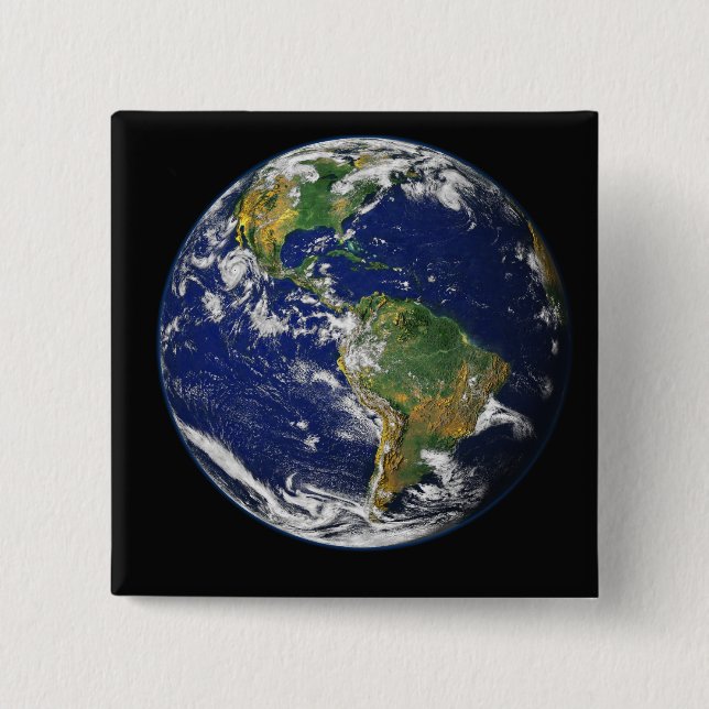 Full Earth showing the western hemisphere 2 Inch Square Button (Front)
