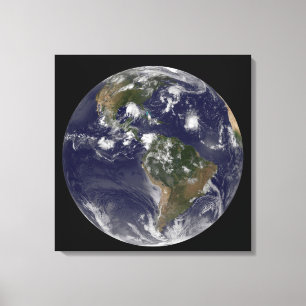 Full Earth Showing Tropical Storms In The Atlantic Canvas Print