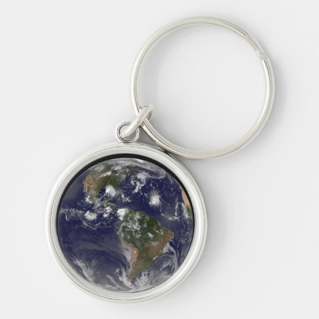 Full Earth Showing Tropical Storms In The Atlantic Keychain (Front)