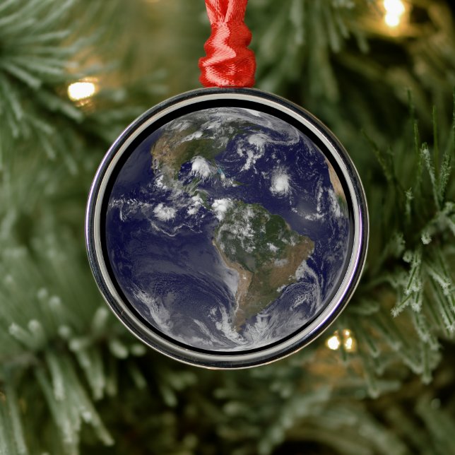 Full Earth Showing Tropical Storms In The Atlantic Metal Ornament (Tree)