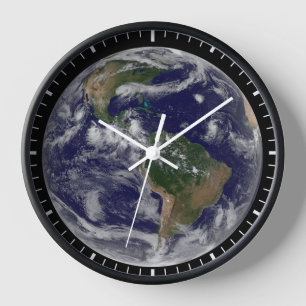 Full Earth Showing Various Tropical Storm Systems. Clock
