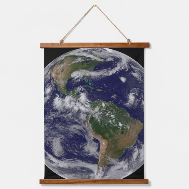 Full Earth Showing Various Tropical Storm Systems. Hanging Tapestry (Front)