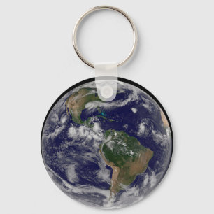 Full Earth Showing Various Tropical Storm Systems. Keychain