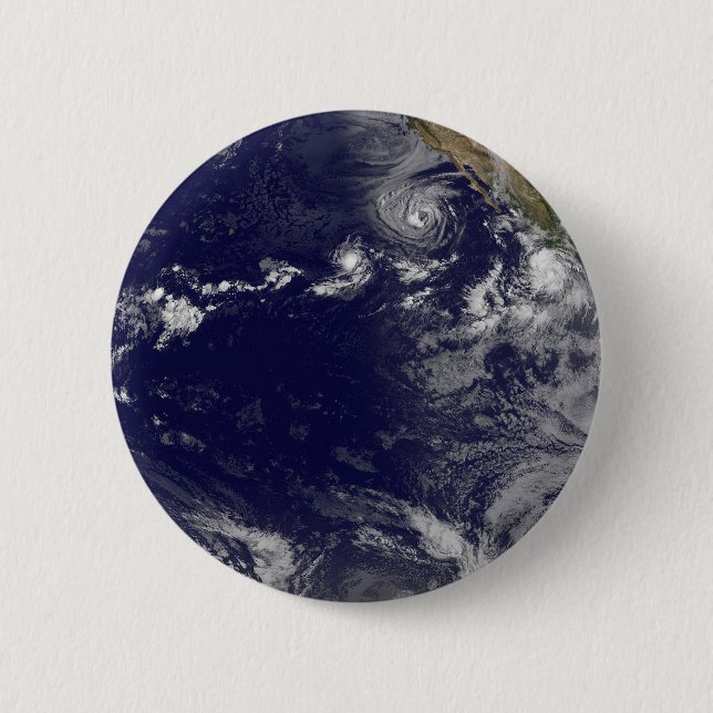 Full Earth Showing Various Tropical Storms. 2 Inch Round Button (Front)