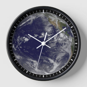 Full Earth Showing Various Tropical Storms. Clock