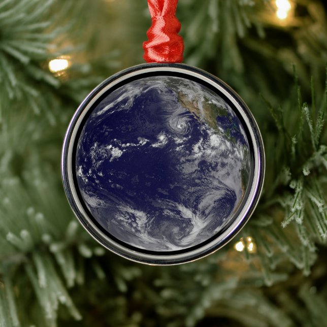 Full Earth Showing Various Tropical Storms. Metal Ornament (Tree)