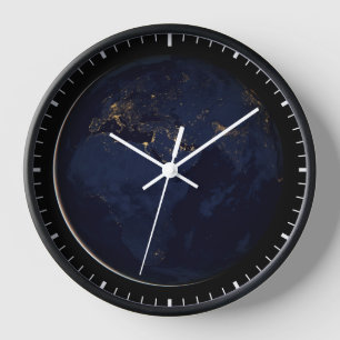 Full Earth With City Lights Clock