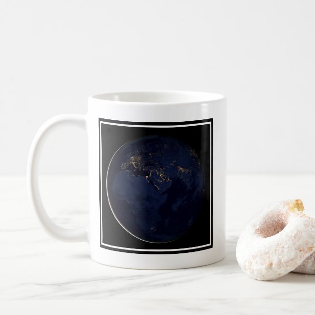 Full Earth With City Lights Coffee Mug (With Donut)