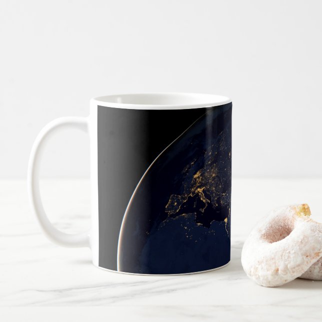 Full Earth With City Lights Coffee Mug (With Donut)