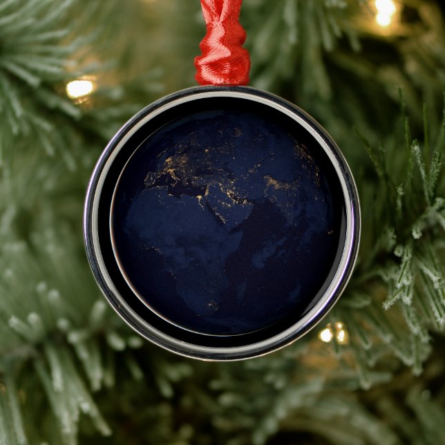 Full Earth With City Lights Metal Ornament (Tree)