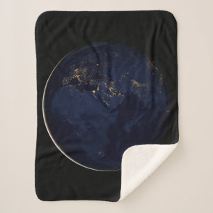 Full Earth With City Lights Sherpa Blanket