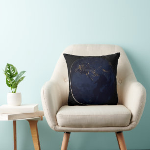 Full Earth With City Lights Throw Pillow