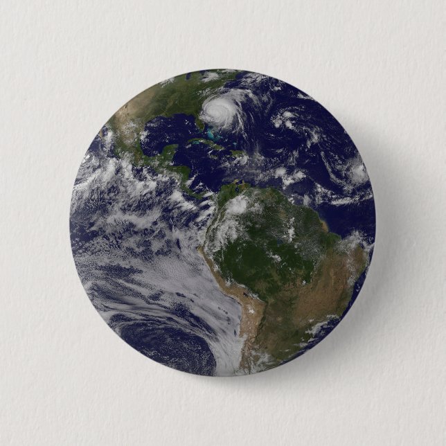 Full Earth With Hurricane Irene On East Coast. 2 Inch Round Button (Front)