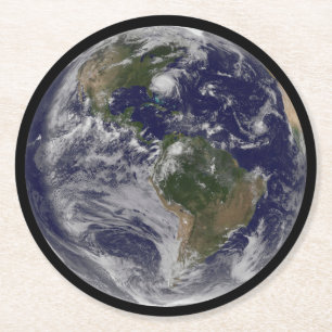 Full Earth With Hurricane Irene On East Coast. Round Paper Coaster