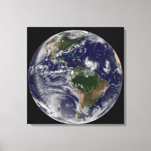 Full Earth With Tropical Storms In The Atlantic Canvas Print