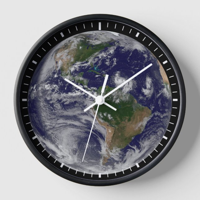 Full Earth With Tropical Storms In The Atlantic Clock (Front)