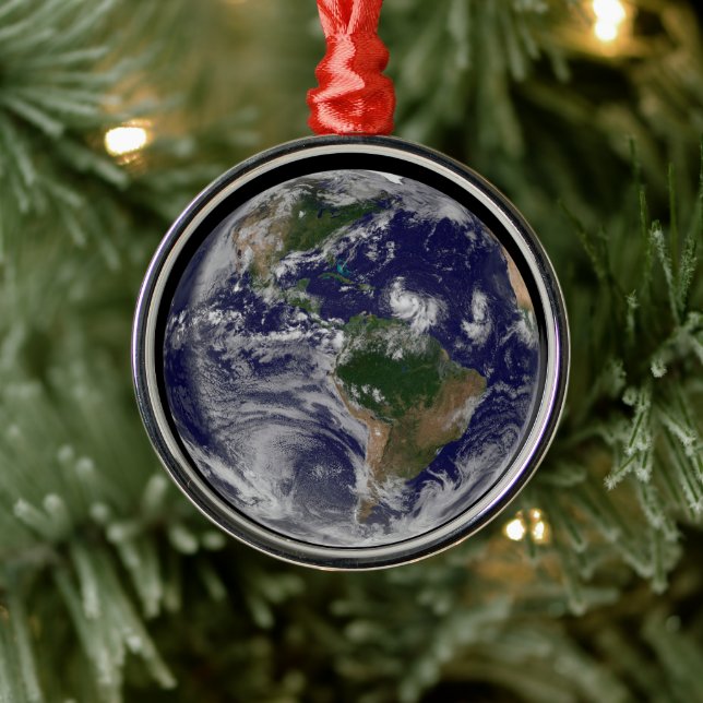 Full Earth With Tropical Storms In The Atlantic Metal Ornament (Tree)